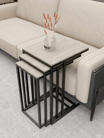 Set masute 3 piese, Hanah Home, Mira, Negru / Travertin