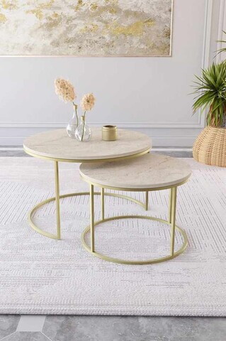 Set masute de cafea, Hanah Home, Milas, Aur / Travertin