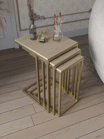 Set masute 3 piese, Hanah Home, Mira, Aur / Travertin