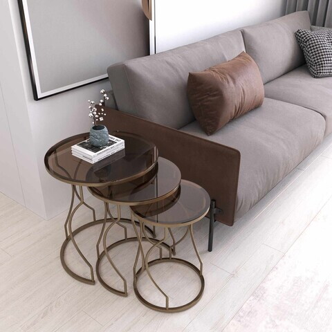Set masute 3 piese, Hanah Home, Rüya, Antic / Bronz