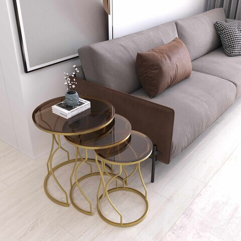 Set masute 3 piese, Hanah Home, Rüya, Aur / Bronz