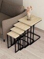 Set masute Nesting 4 piese, Hanah Home, Tekerli, Negru / Travertin