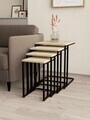 Set masute Nesting 4 piese, Hanah Home, Tekerli, Negru / Travertin
