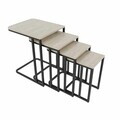 Set masute Nesting 4 piese, Hanah Home, Tekerli, Negru / Travertin