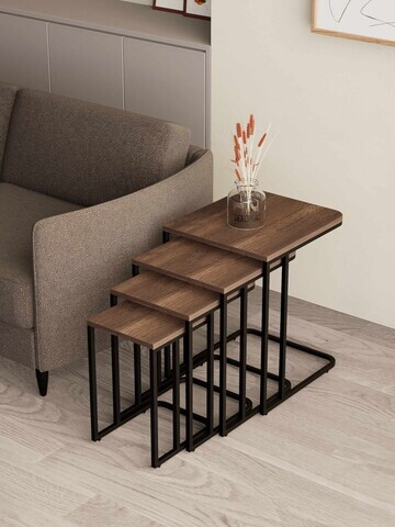 Set masute Nesting 4 piese, Hanah Home, Tekerli, Nuc negru
