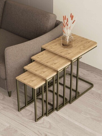 Set masute Nesting 4 piese, Hanah Home, Tekerli, Antic / Pin