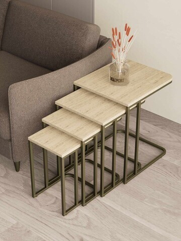 Set masute Nesting 4 piese, Hanah Home, Tekerli, Antic / Travertin