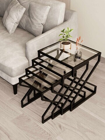 Set masute Nesting 4 piese, Hanah Home, Ela, Negru