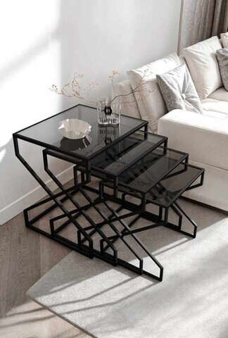 Set masute Nesting 4 piese, Hanah Home, Ela, Fumuriu