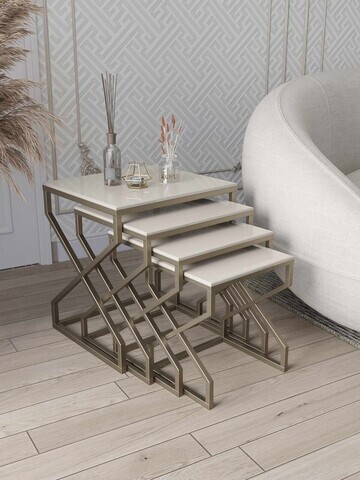 Set masute Nesting 4 piese, Hanah Home, Ela, Antic / Crem