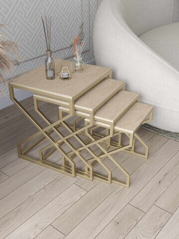 Set masute Nesting 4 piese, Hanah Home, Ela, Aur / Travertin