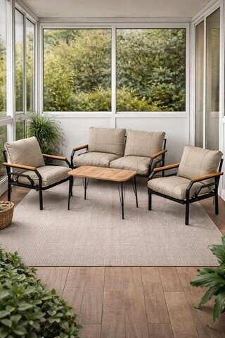 Set mobilier de gradina, Hanah Home, Kutay Sehpa, Crem