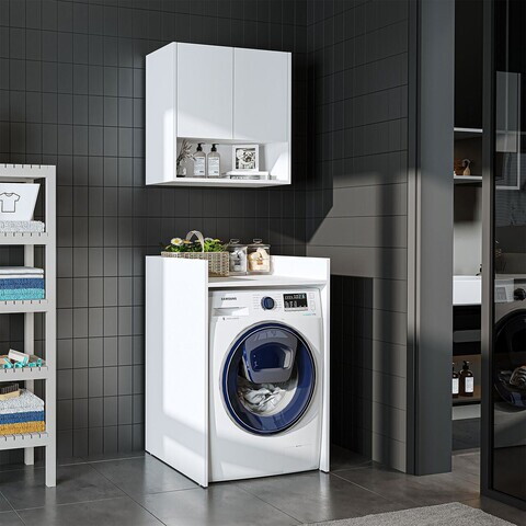 Set mobilier de baie (2 piese), Hanah Home, 2810, PAL MELAMINAT, Alb