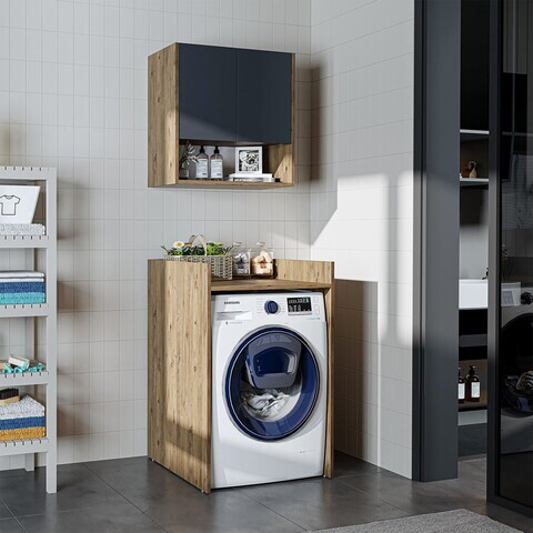 Set mobilier de baie (2 piese), Hanah Home, 2813, PAL MELAMINAT, Pin Atlantic / Antracit
