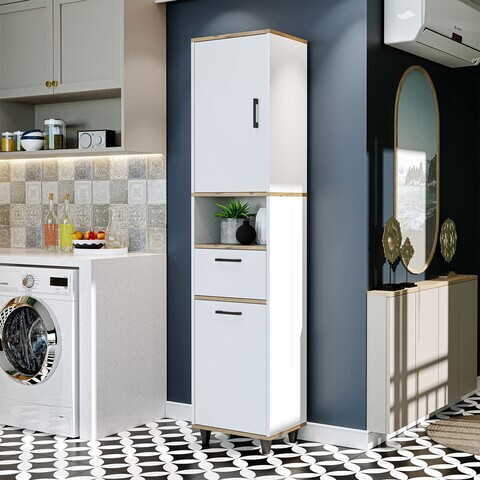 Dulap multifunctional, Hanah Home, 2530, 45x200x35 cm, PAL MELAMINAT, Pin Atlantic / Alb