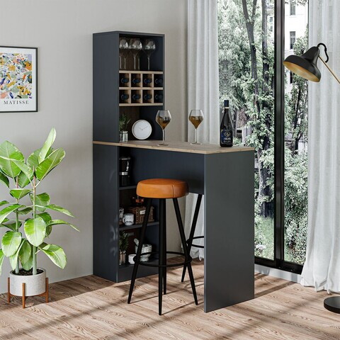 Masa de bar, Hanah Home, 2771, 120x180x50 cm, PAL MELAMINAT, Antracit / Pin Atlantic