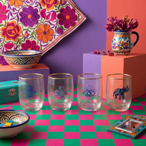 Set pahare, Hermia, 666HAC2114, Sticla, Auriu / Transparent