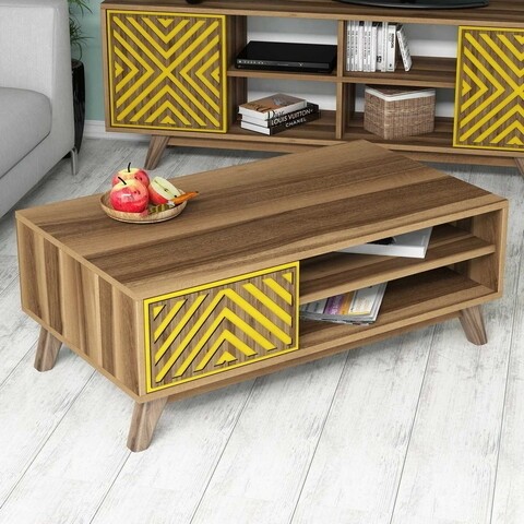 İnci Walnut Dohányzóasztal, Hommy Craft, 105x60x38,2 cm, mogyoró<br />sárga