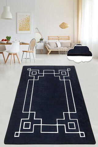 Covor, Square Black, 80x140 cm, Alb/Negru