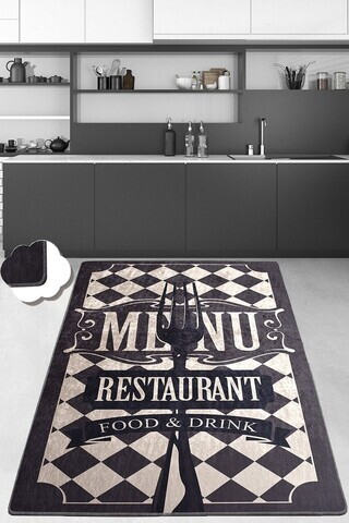 Covor, Food And Drink Djt, 80x150 cm, Negru / Crem