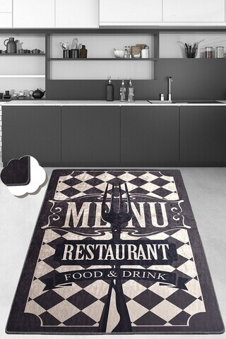 Covor, Food And Drink Djt, 80x200 cm, Negru / Crem