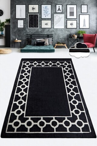 Covor, Bague Black, 100x300 cm, Alb/Negru