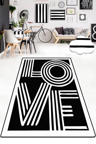 Covor, Line Love Djt, 140x190 cm, Alb/Negru