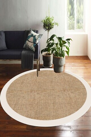 Covor, DC-7024yuvarlak1-2, 100x100 cm, Poliester, Bej