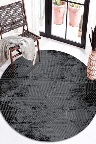 Covor, Yuvarlak-0000047-001, 100x100 cm, Poliester, Antracit