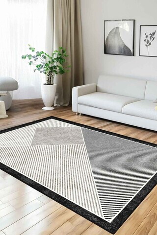 Covor, CLR-7357-Gri-72, 60x200 cm, Poliester, Negru