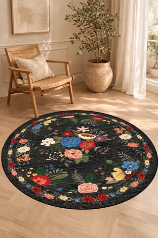 Covor, DC-7523-03, 120x120 cm, Poliester, Negru