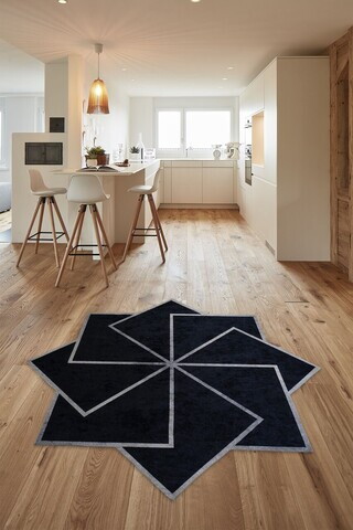 Covor, Yuvarlak-000004-002, 120x120 cm, Poliester, Negru