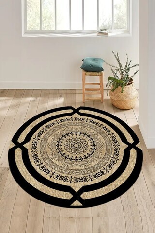 Covor, Yuvarlak-0000300-003, 120x120 cm, Poliester, Negru
