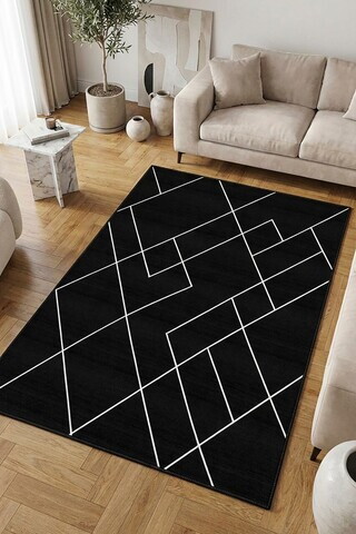 Covor, CLR-0000567-040, 100x150 cm, Poliester, Negru