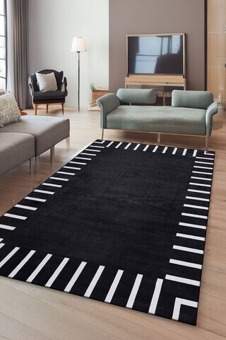 Covor, CLR-0000572-008, 100x200 cm, Poliester, Negru