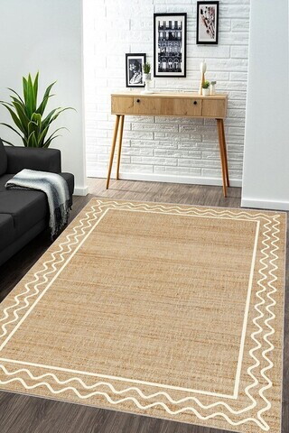 Covor, CLR-0000748-009, 100x200 cm, Poliester, Maro/Alb