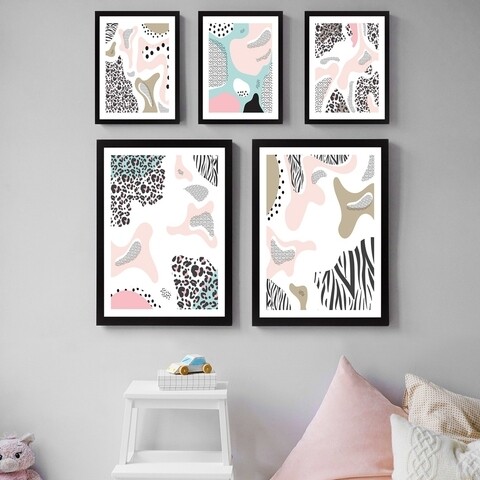 Set 5 tablouri decorative, SET_014, Lulu, 24x29 cm/34x44 cm, plastic