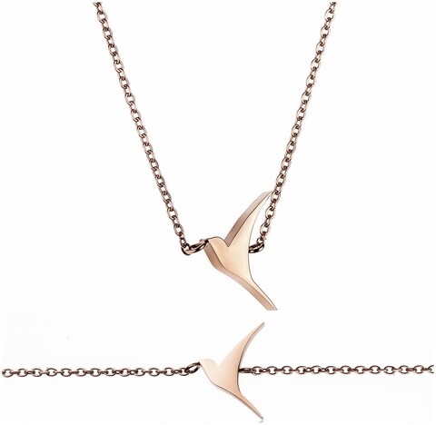 Set bratara si lantisor, Emily Westwood, Rose Gold Birds, inox, auriu
