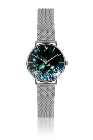 Ceas pentru dama, Emily Westwood, Silver Dark Floral, inox, multicolor