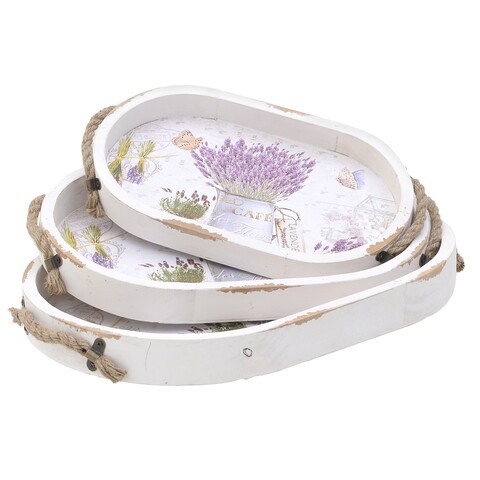 Set 3 tavi pentru servire Lavender, InArt, 44x30x5 cm, lemn de mesteacan