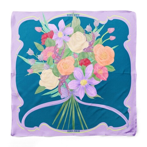 Esarfa, Alber Zoran, Flores Dulces, 90 x 90 cm, poliester, multicolor