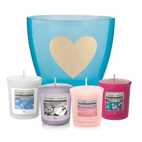 Set 4 lumanari parfumate votive si suport, Yankee Candle, Relax, 15 h