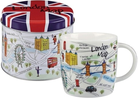 Cana in cutie cadou, London Maps, Churchill, portelan Fine China, 285 ml