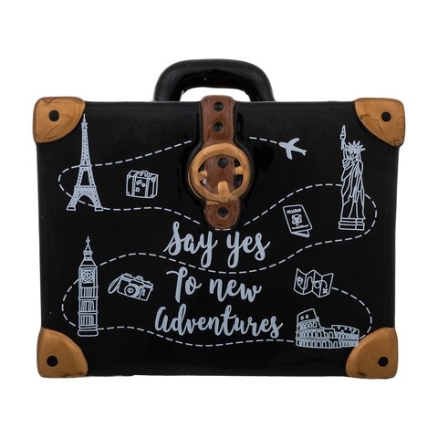 Pusculita, Suitcase, Creaciones Meng, 16x14.3 cm, ceramica, negru