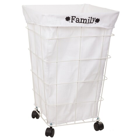 Cos de rufe cu roti, Family, Creaciones Meng, 38x38x55 cm, metal/poliester, alb