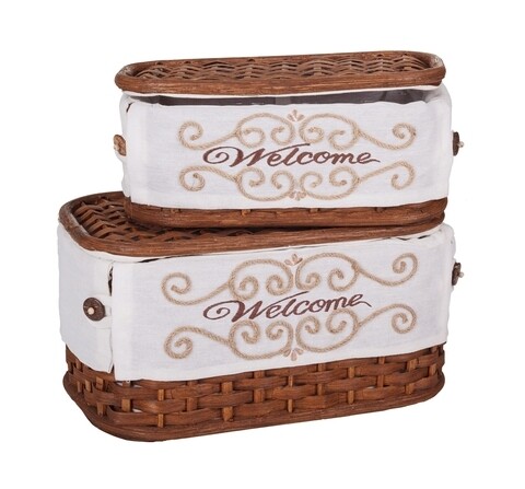 Set 2 cutii pentru accesorii de cusut, Welcome, Creaciones Meng, 33x20 cm, bambus/ratan