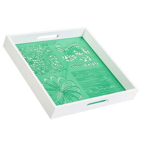Tava pentru servire, Creaciones Meng, 35x35 cm, lemn/sticla, verde