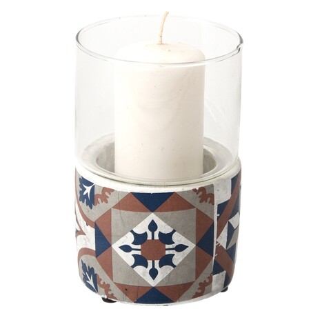 Suport de exterior pentru lumanare, Esschert, Portuguese Hurricane, 11 x 16.8 cm, beton/sticla, multicolor