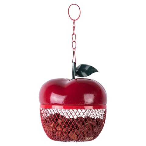 Hranitor pentru pasari, Esschert, Apple, 12.6 x 12.6 x 14.5 cm, polirasina/otel moale, rosu