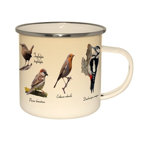 Cana emailata, Esschert, Birds, 10 x 12.7 x 9.3 cm, inox, multicolor